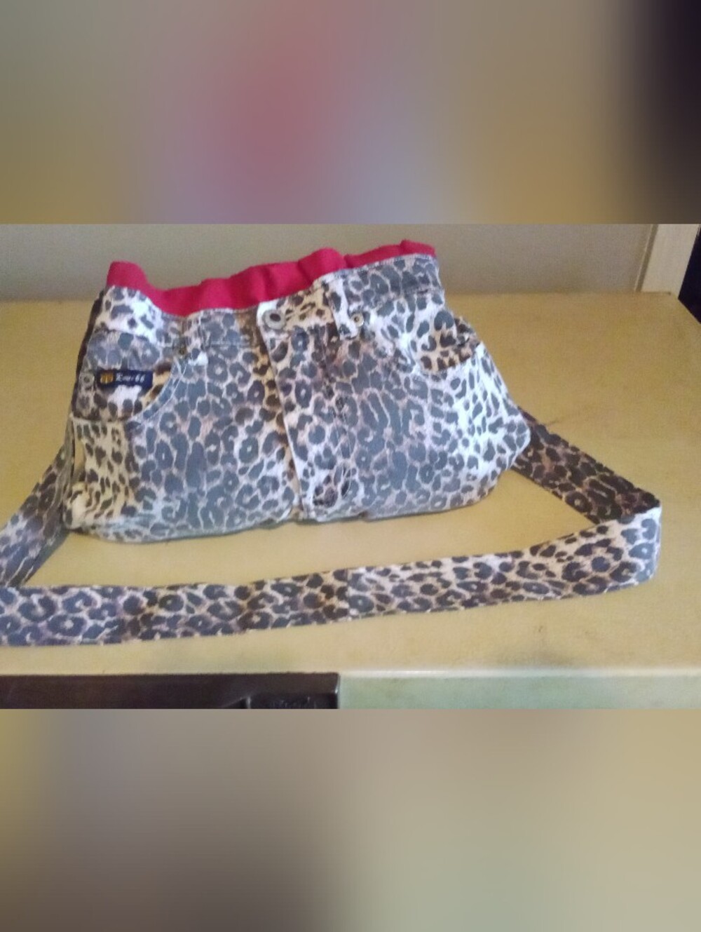 Route 66 Leopard Print Crossbody Bag with Red Trim